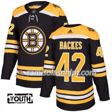 Camisola Boston Bruins David Backes 42 Adidas 2017-2018 Preto Authentic - Criança